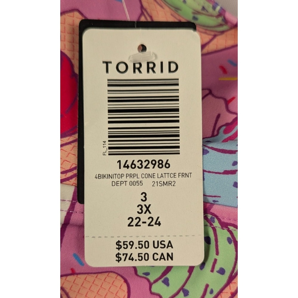 Torrid Women's Wireless High Neck Lattice Bikini Top Pink Ice Cream Cone Size 6 - Picture 6 of 11